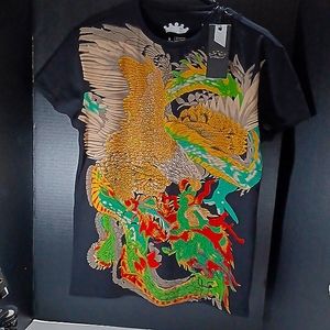Brand-New w/tag Multi-Color Dragon with Glitter Wafer in the front Men's T-shirt